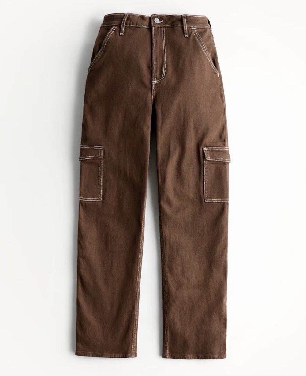 Hollister Ultra High Rise Dad Jeans 90s Y2k Cargo Brown Grunge Sz 0 24 x 31